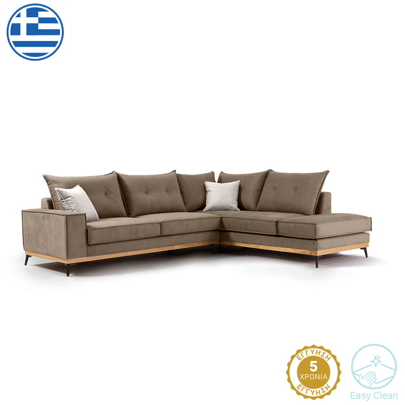 Γωνιακός καναπές αριστερή γωνία Luxury II  ύφασμα mocha-cream 290x235x95εκ - Pakobazaar