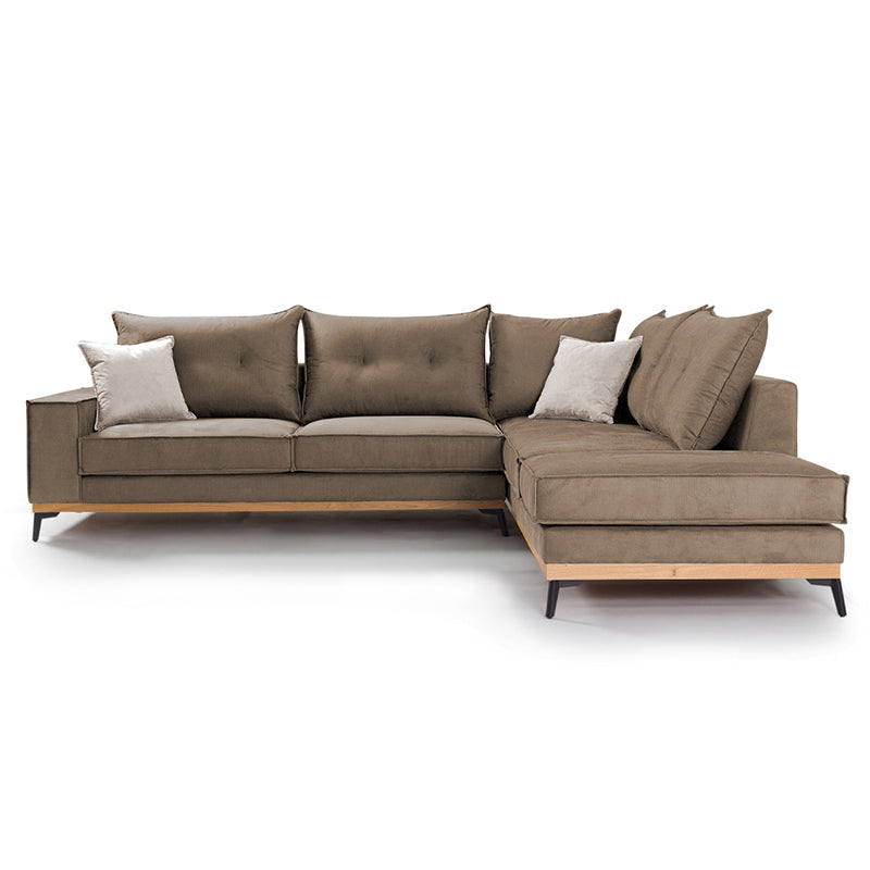 Γωνιακός καναπές αριστερή γωνία Luxury II  ύφασμα mocha-cream 290x235x95εκ - Pakobazaar
