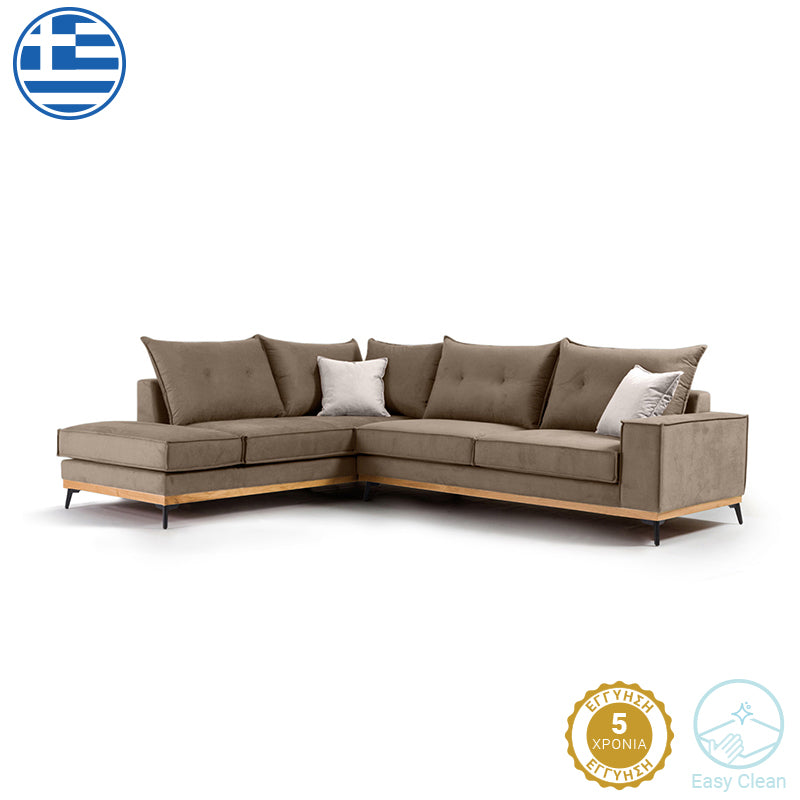 Γωνιακός καναπές δεξιά γωνία Luxury II  ύφασμα mocha-cream 290x235x95εκ - Pakobazaar