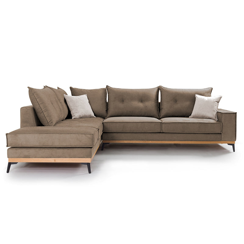 Γωνιακός καναπές δεξιά γωνία Luxury II  ύφασμα mocha-cream 290x235x95εκ - Pakobazaar