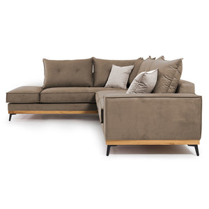 Γωνιακός καναπές δεξιά γωνία Luxury II  ύφασμα mocha-cream 290x235x95εκ - Pakobazaar