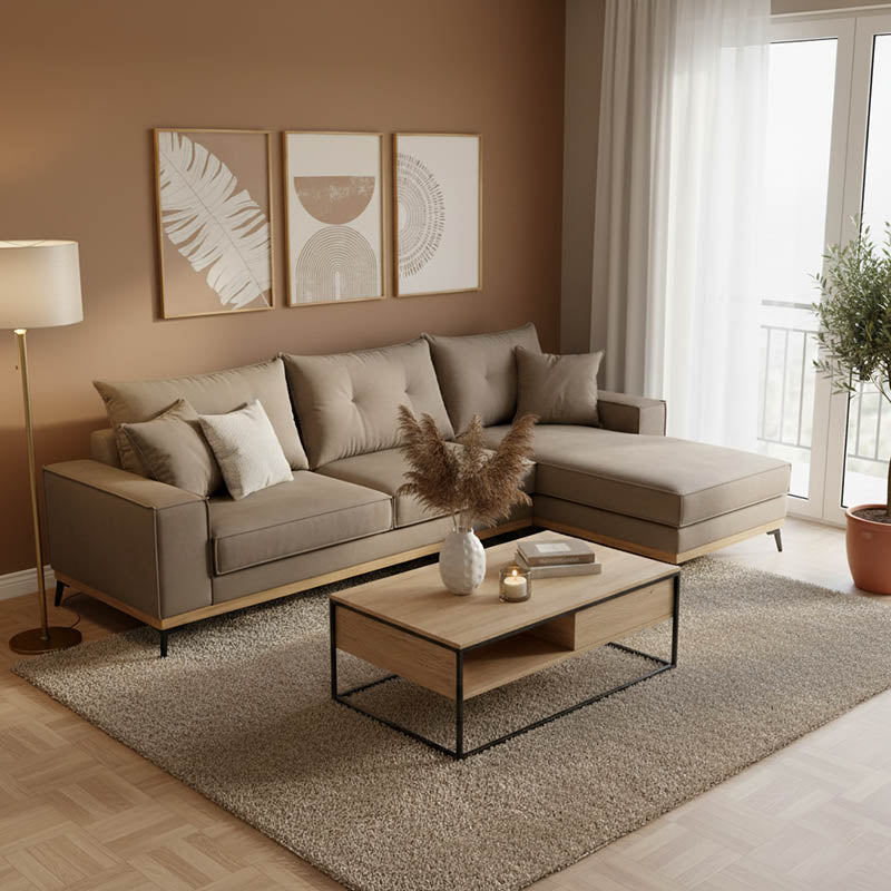 Γωνιακός καναπές δεξιά γωνία Luxury II  ύφασμα mocha-cream 290x235x95εκ - Pakobazaar