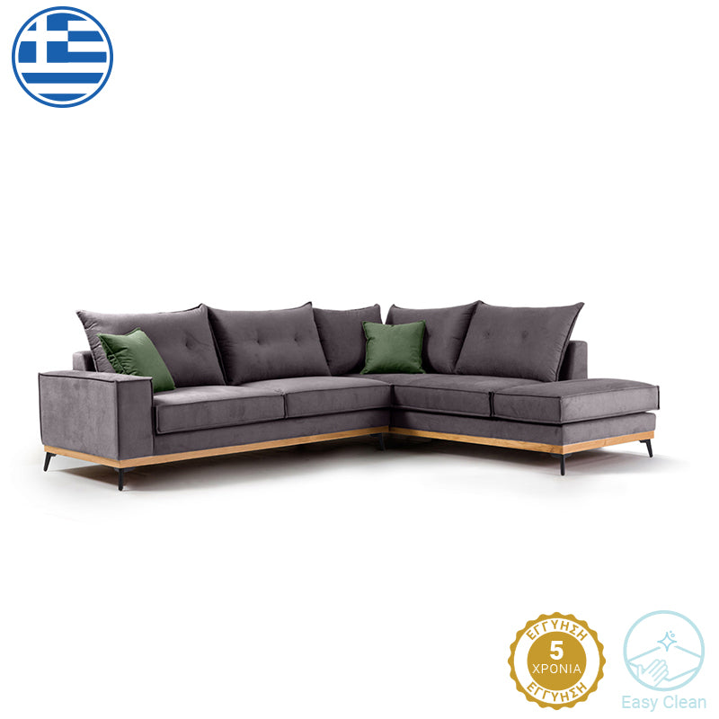Γωνιακός καναπές αριστερή γωνία Luxury II  ύφασμα ανθρακί-κυπαρισσί 290x235x95εκ - Image 1