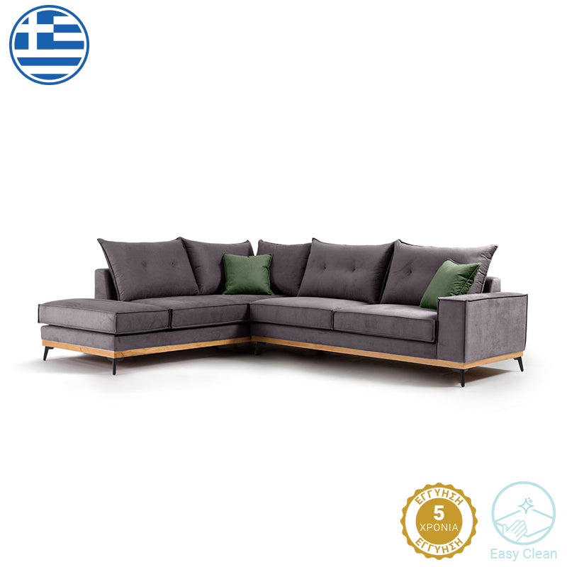 Γωνιακός καναπές δεξιά γωνία Luxury II  ύφασμα ανθρακί-κυπαρισσί 290x235x95εκ - Pakobazaar