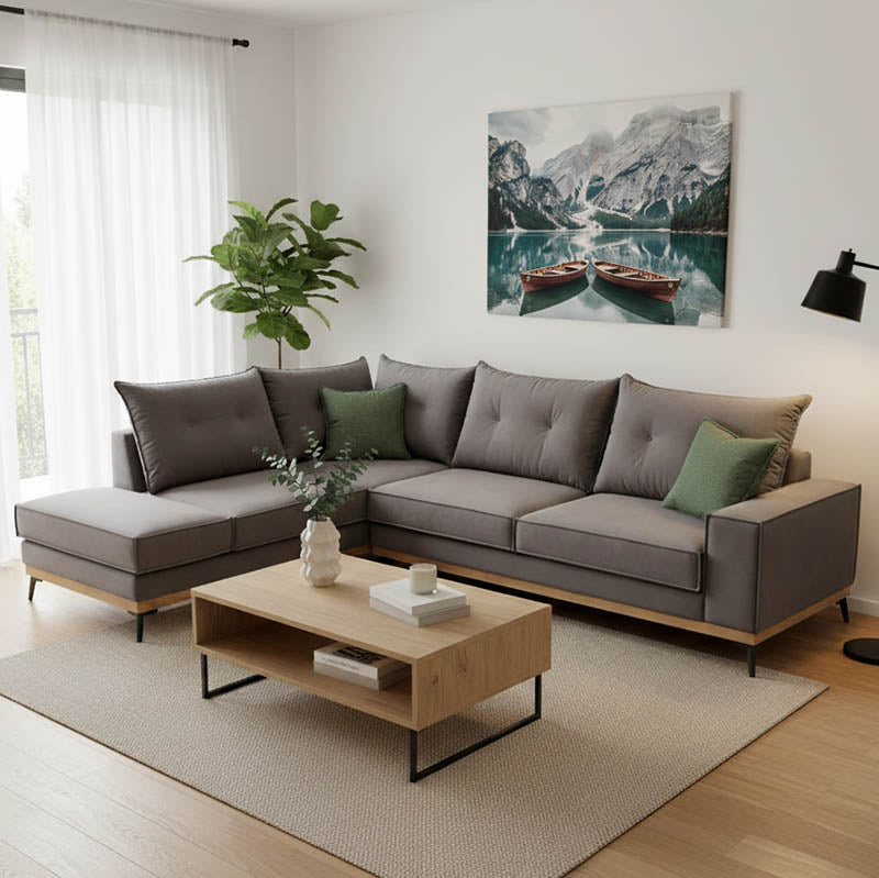 Γωνιακός καναπές δεξιά γωνία Luxury II  ύφασμα ανθρακί-κυπαρισσί 290x235x95εκ - Pakobazaar