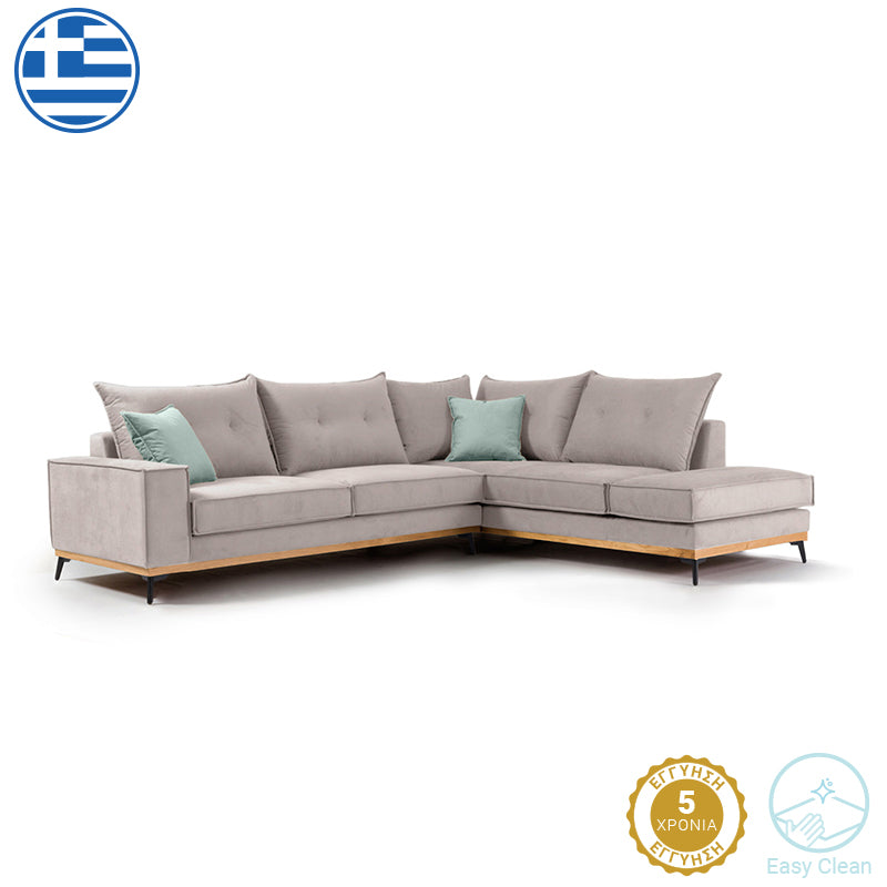 Γωνιακός καναπές αριστερή γωνία Luxury II  ύφασμα elephant-ciel 290x235x95εκ - Pakobazaar