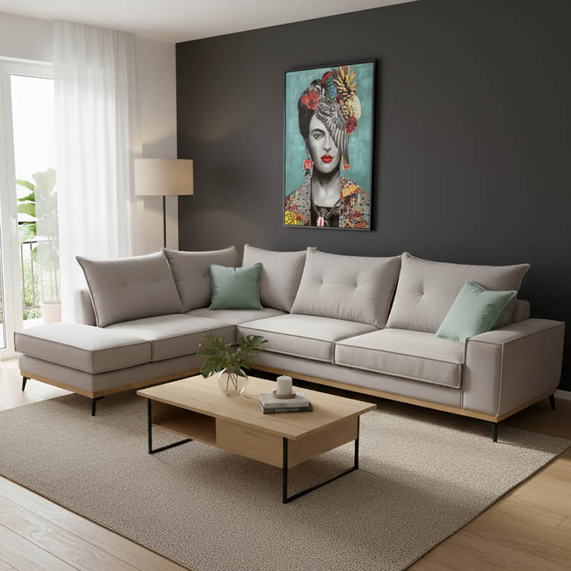 Γωνιακός καναπές δεξιά γωνία Luxury II  ύφασμα elephant-ciel 290x235x95εκ - Image 2