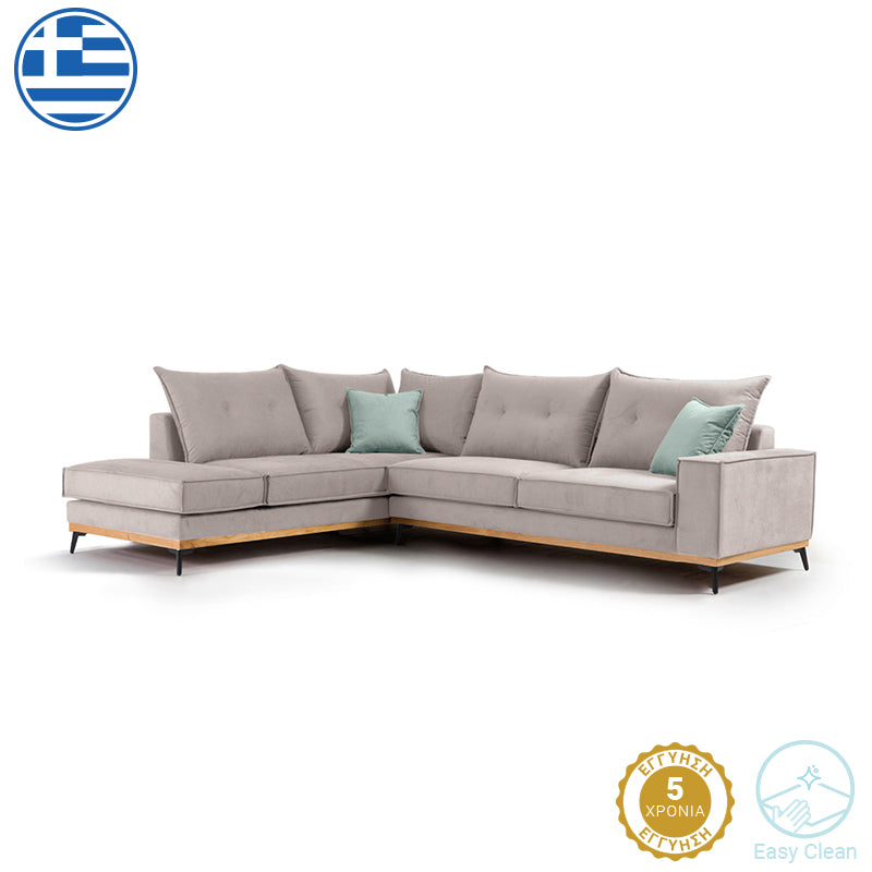 Γωνιακός καναπές δεξιά γωνία Luxury II  ύφασμα elephant-ciel 290x235x95εκ - Image 1