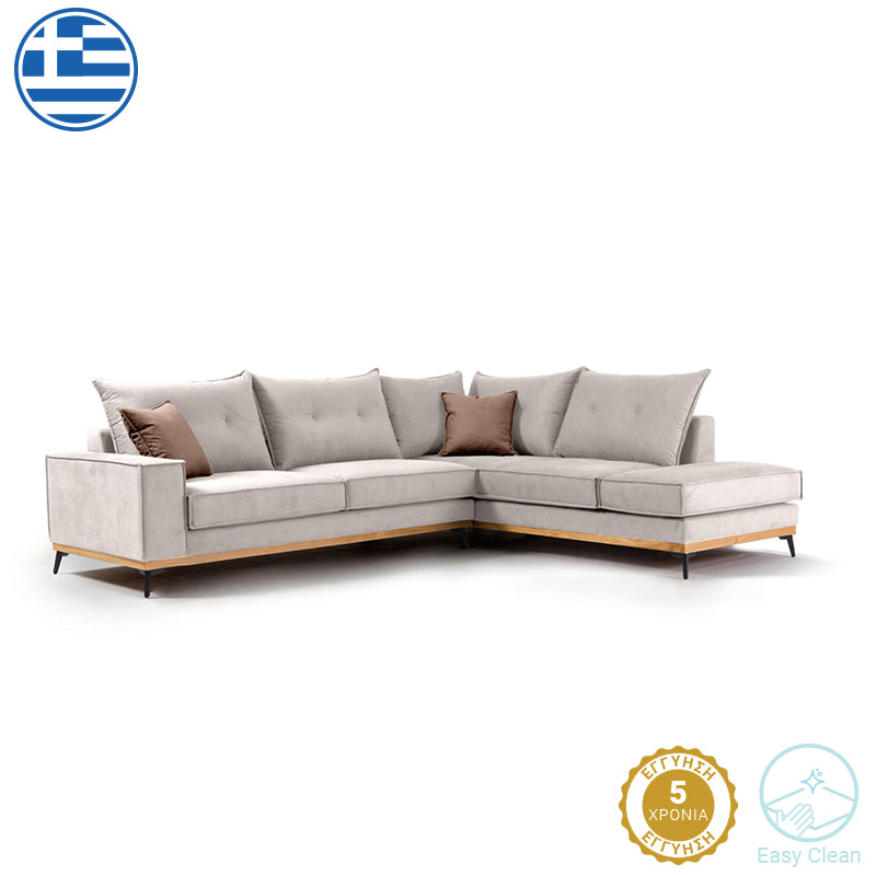 Γωνιακός καναπές αριστερή γωνία Luxury II  ύφασμα cream-mocha 290x235x95εκ - Pakobazaar