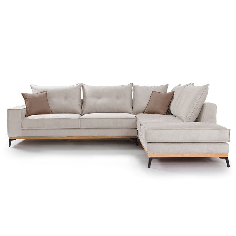 Γωνιακός καναπές αριστερή γωνία Luxury II  ύφασμα cream-mocha 290x235x95εκ - Pakobazaar