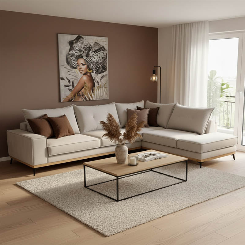 Γωνιακός καναπές αριστερή γωνία Luxury II  ύφασμα cream-mocha 290x235x95εκ - Pakobazaar