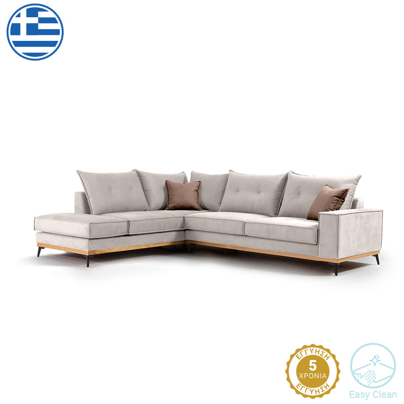 Γωνιακός καναπές δεξιά γωνία Luxury II  ύφασμα cream-mocha 290x235x95εκ - Pakobazaar