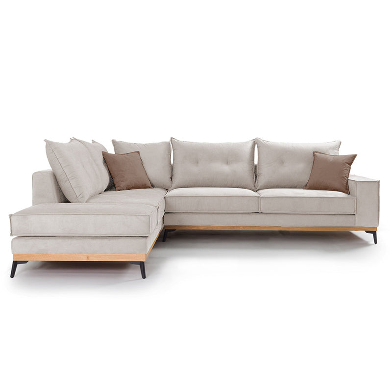 Γωνιακός καναπές δεξιά γωνία Luxury II  ύφασμα cream-mocha 290x235x95εκ - Pakobazaar