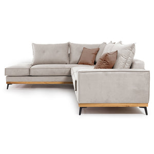 Γωνιακός καναπές δεξιά γωνία Luxury II  ύφασμα cream-mocha 290x235x95εκ - Pakobazaar