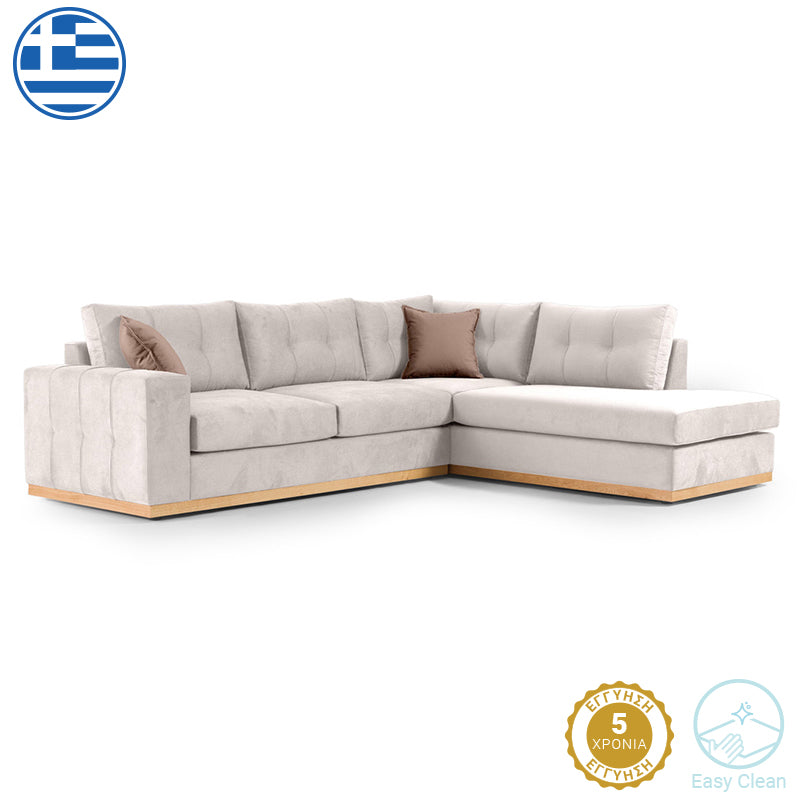 Γωνιακός καναπές αριστερή γωνία Boston  ύφασμα cream-mocha 280x225x90εκ - Pakobazaar