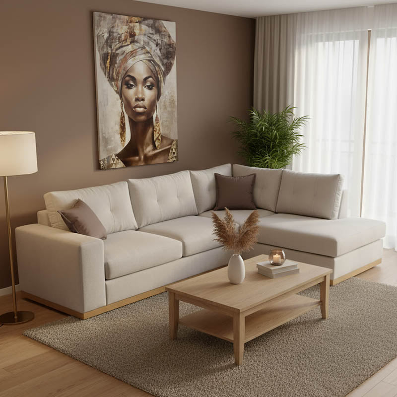 Γωνιακός καναπές αριστερή γωνία Boston  ύφασμα cream-mocha 280x225x90εκ - Pakobazaar