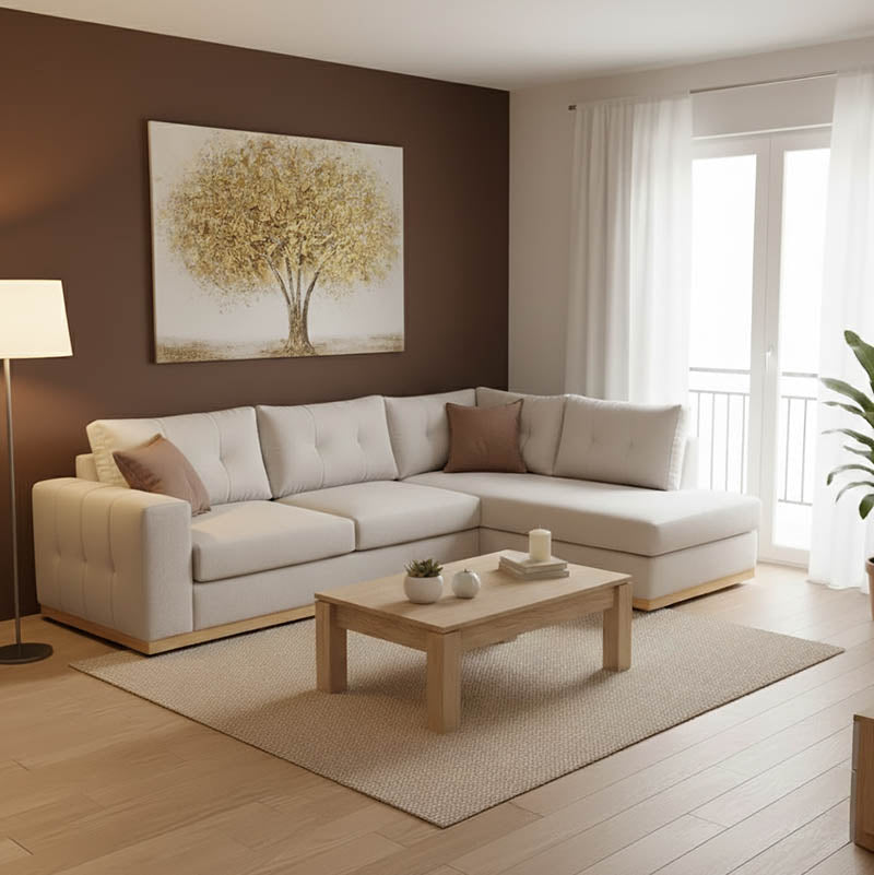 Γωνιακός καναπές δεξιά γωνία Boston  ύφασμα cream-mocha 280x225x90εκ - Image 2