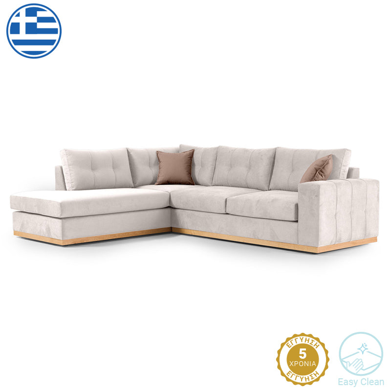Γωνιακός καναπές δεξιά γωνία Boston  ύφασμα cream-mocha 280x225x90εκ - Image 1