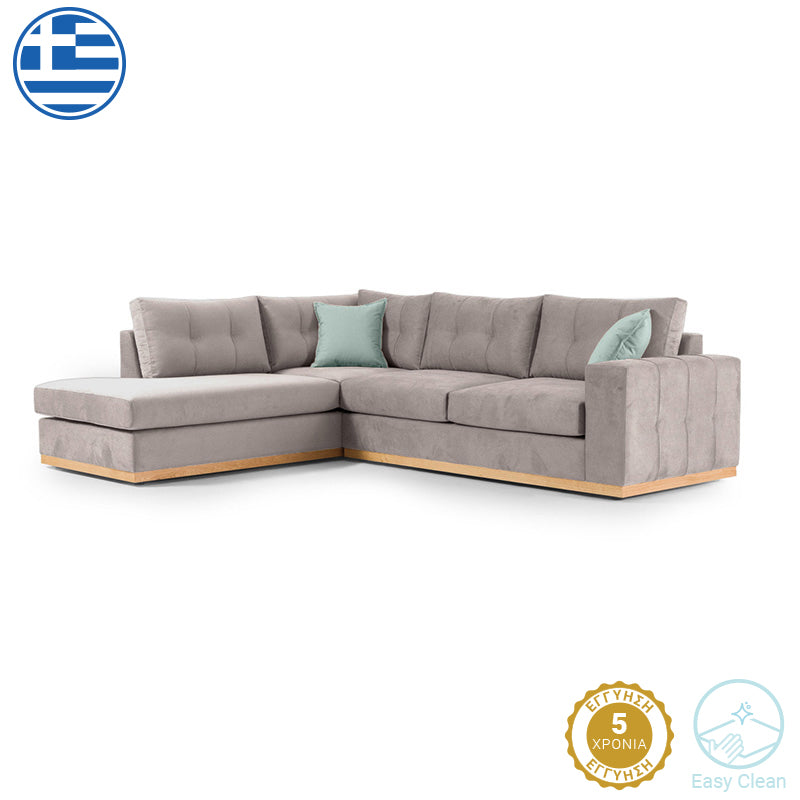 Γωνιακός καναπές δεξιά γωνία Boston  ύφασμα elephant-ciel 280x225x90εκ - Pakobazaar