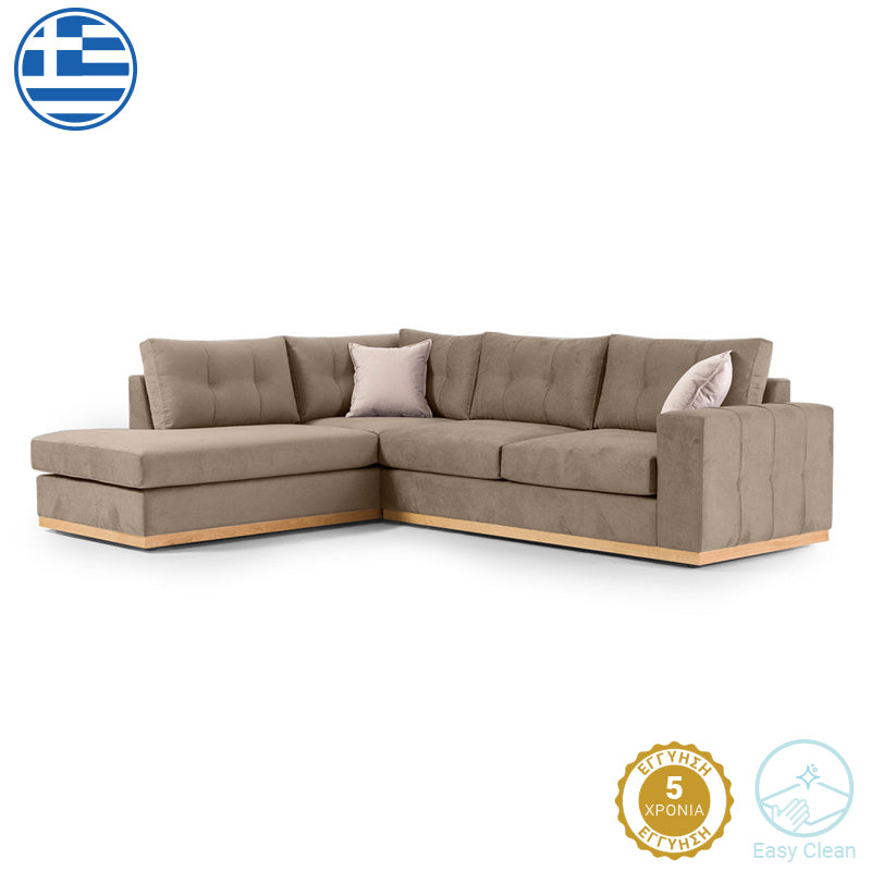 Γωνιακός καναπές δεξιά γωνία Boston  ύφασμα mocha-cream 280x225x90εκ - Pakobazaar