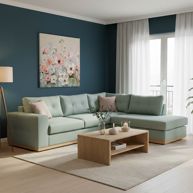 Γωνιακός καναπές αριστερή γωνία Boston  ύφασμα ciel-cream 280x225x90εκ - Pakobazaar