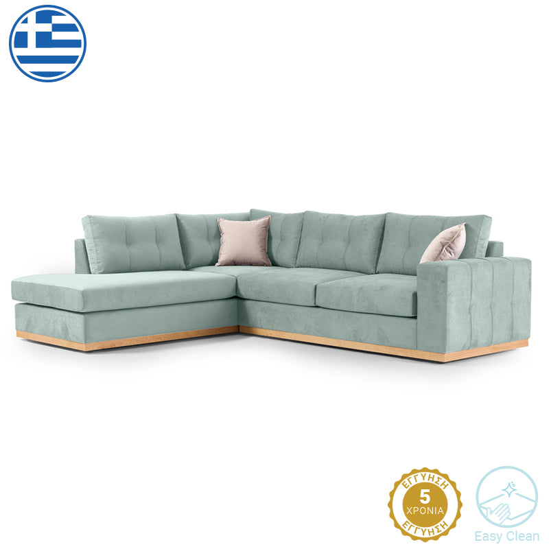 Γωνιακός καναπές δεξιά γωνία Boston  ύφασμα ciel-cream 280x225x90εκ - Pakobazaar