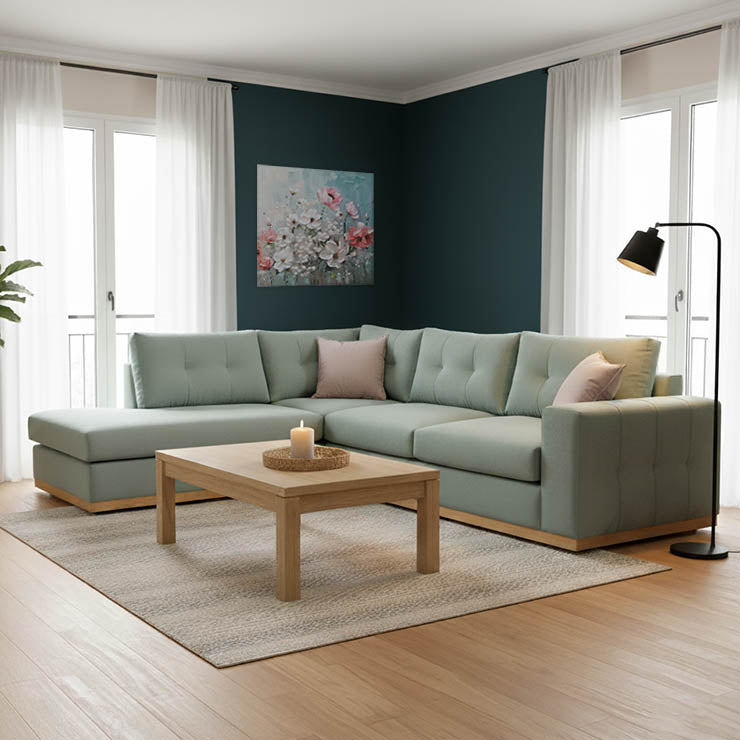 Γωνιακός καναπές δεξιά γωνία Boston  ύφασμα ciel-cream 280x225x90εκ - Pakobazaar