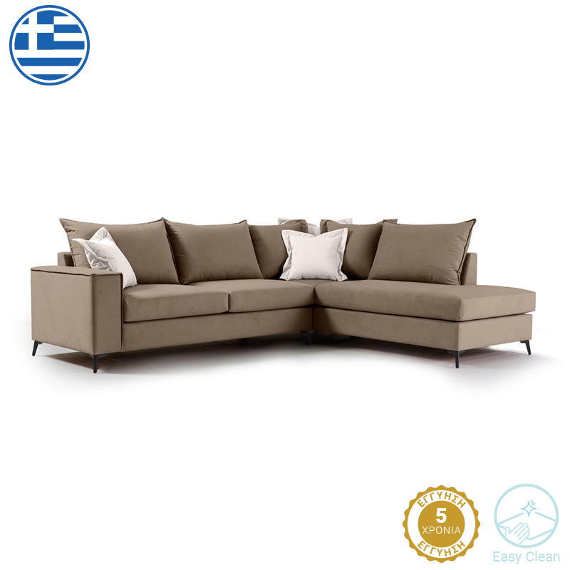 Γωνιακός καναπές αριστερή γωνία Romantic  ύφασμα mocha-cream 290x235x95εκ - Pakobazaar