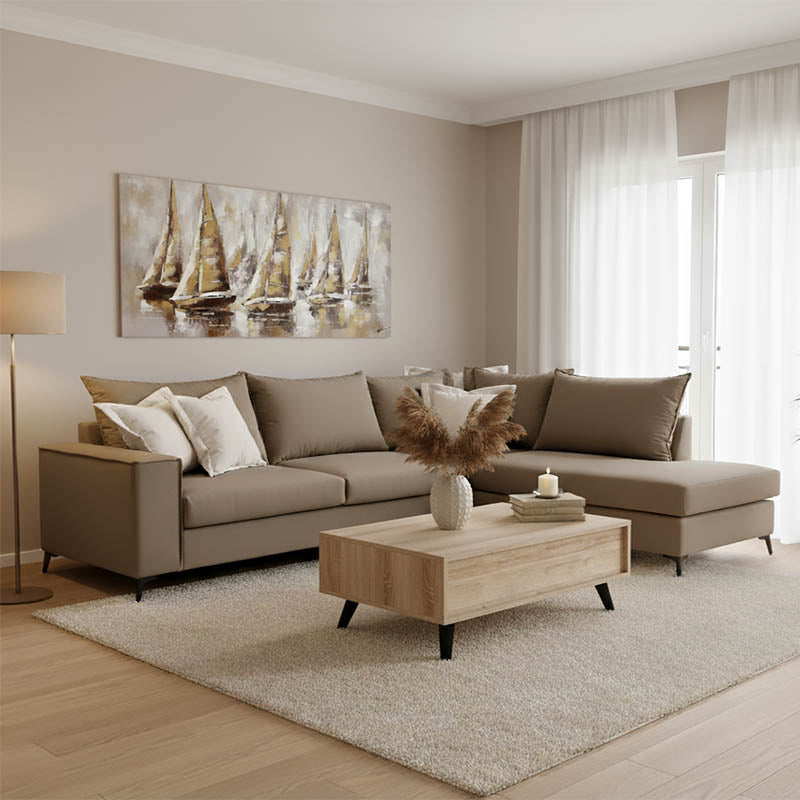 Γωνιακός καναπές αριστερή γωνία Romantic  ύφασμα mocha-cream 290x235x95εκ - Pakobazaar
