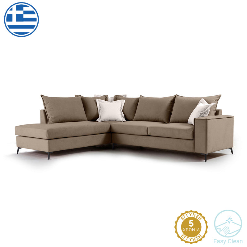 Γωνιακός καναπές δεξιά γωνία Romantic  ύφασμα mocha-cream 290x235x95εκ - Pakobazaar