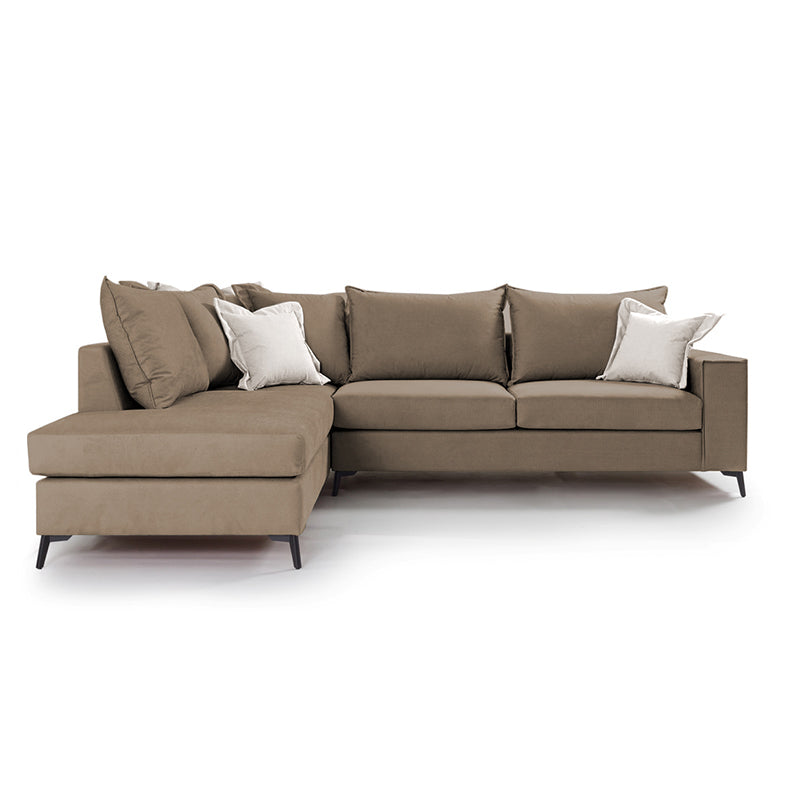 Γωνιακός καναπές δεξιά γωνία Romantic  ύφασμα mocha-cream 290x235x95εκ - Pakobazaar