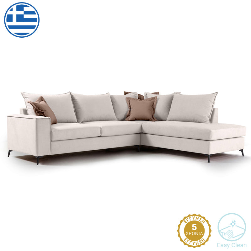 Γωνιακός καναπές αριστερή γωνία Romantic  ύφασμα cream-mocha 290x235x95εκ - Pakobazaar