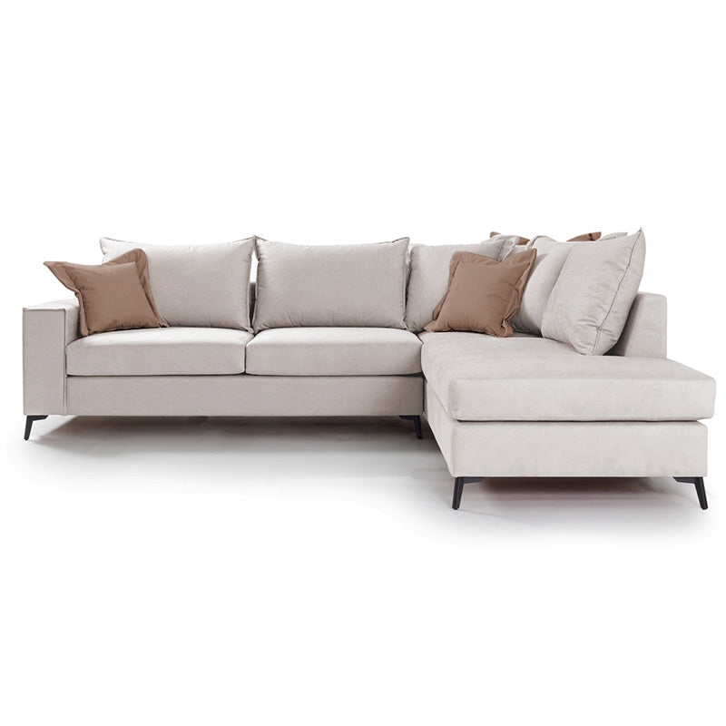 Γωνιακός καναπές αριστερή γωνία Romantic  ύφασμα cream-mocha 290x235x95εκ - Pakobazaar