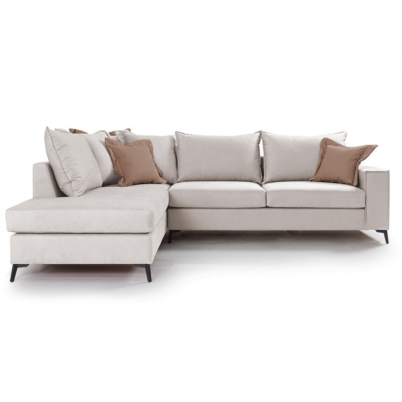 Γωνιακός καναπές δεξιά γωνία Romantic  ύφασμα cream-mocha 290x235x95εκ - Pakobazaar