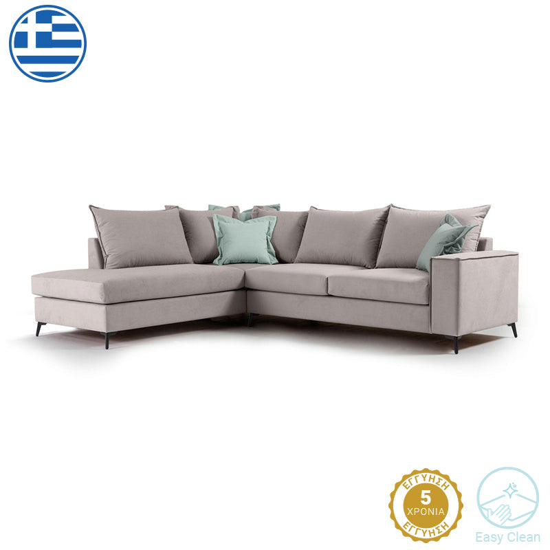 Γωνιακός καναπές δεξιά γωνία Romantic  ύφασμα elephant-ciel 290x235x95εκ - Image 1