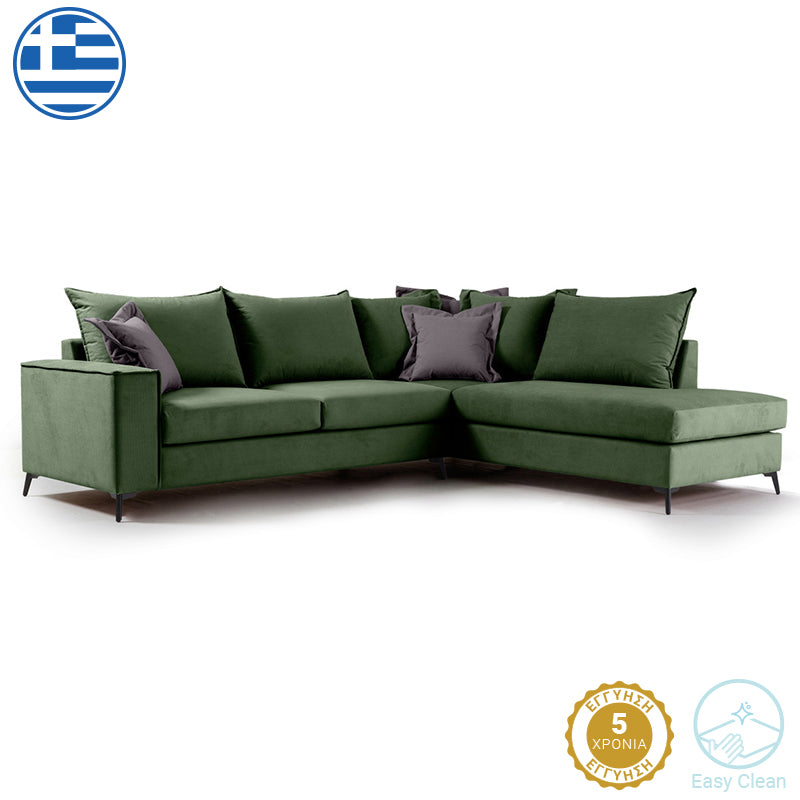 Γωνιακός καναπές αριστερή γωνία Romantic  ύφασμα κυπαρισσί-ανθρακί 290x235x95εκ - Image 1