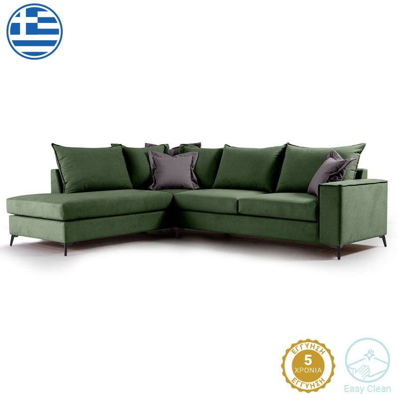 Γωνιακός καναπές δεξιά γωνία Romantic  ύφασμα κυπαρισσί-ανθρακί 290x235x95εκ - Image 1