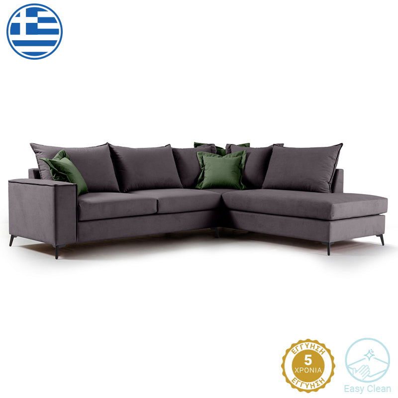 Γωνιακός καναπές αριστερή γωνία Romantic  ύφασμα ανθρακί-κυπαρισσί 290x235x95εκ - Pakobazaar