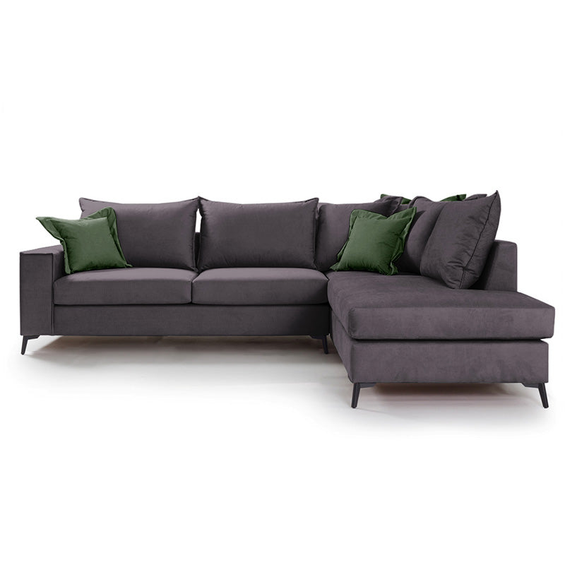 Γωνιακός καναπές αριστερή γωνία Romantic  ύφασμα ανθρακί-κυπαρισσί 290x235x95εκ - Pakobazaar