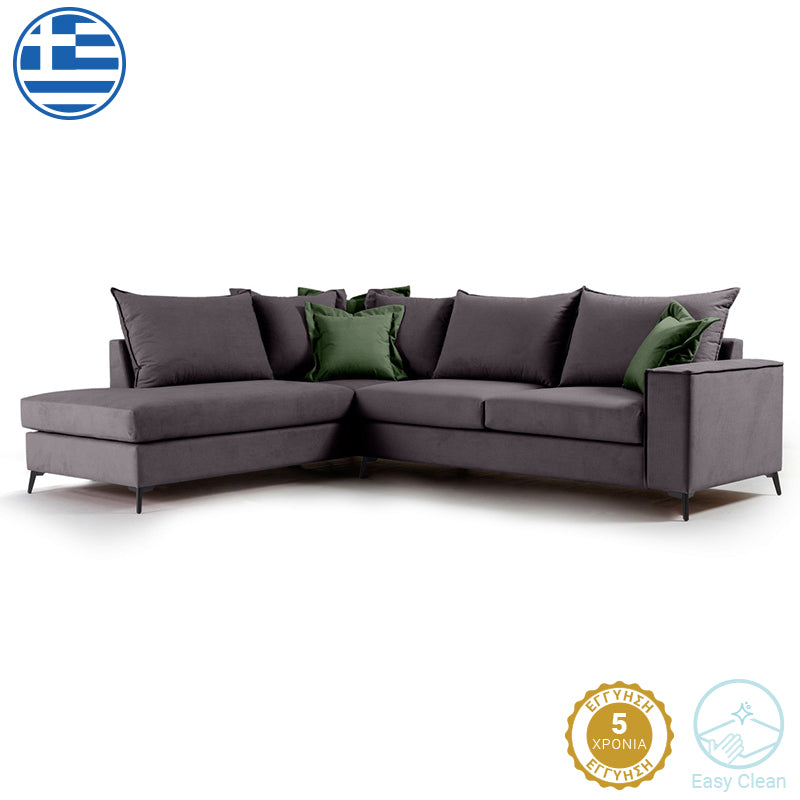 Γωνιακός καναπές δεξιά γωνία Romantic  ύφασμα ανθρακί-κυπαρισσί 290x235x95εκ - Pakobazaar