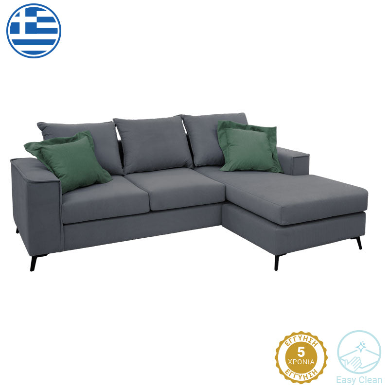 Γωνιακός καναπές Fabulous  αναστρέψιμος ύφασμα ανθρακί-κυπαρισσί 240x165x95εκ - Image 1