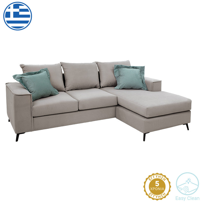 Γωνιακός καναπές Fabulous  αναστρέψιμος ύφασμα elephant-ciel 240x165x95εκ - Pakobazaar