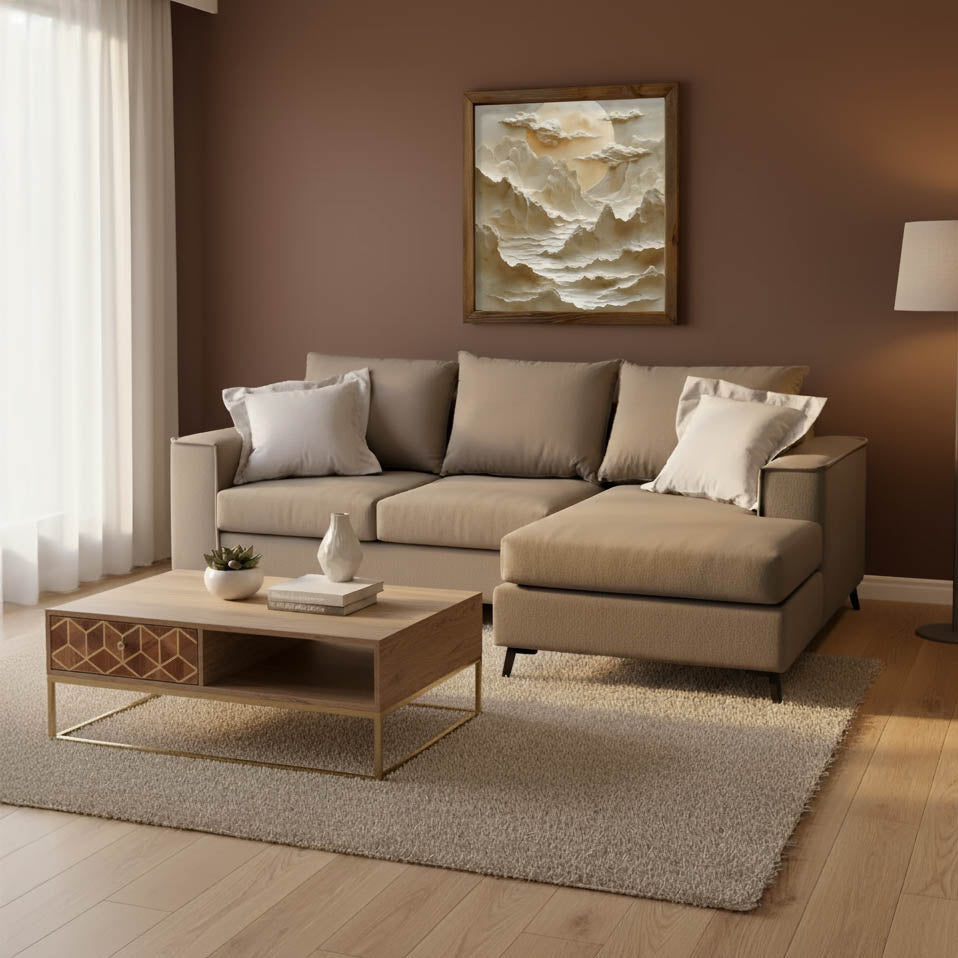Γωνιακός καναπές Fabulous  αναστρέψιμος ύφασμα mocha-cream 240x165x95εκ - Image 2