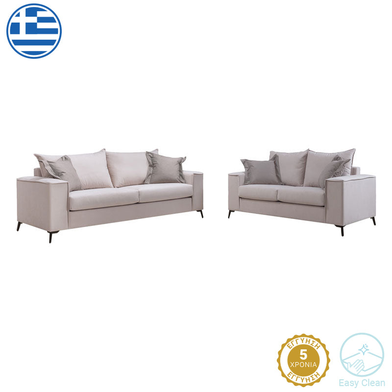 Σετ σαλονιού Verona 2τεμ 2θέσιος-3θέσιος cream - μαξιλάρια mocha - Pakobazaar