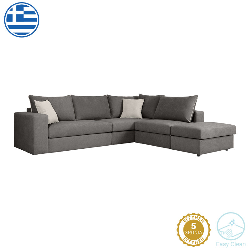 Πολυμορφικός-αναστρέψιμος καναπές London  ποντικί χρώμα ύφασμα με μαξιλάρια σε απόχρωση ανοιχτό γκρι 296x246x95εκ - Image 1