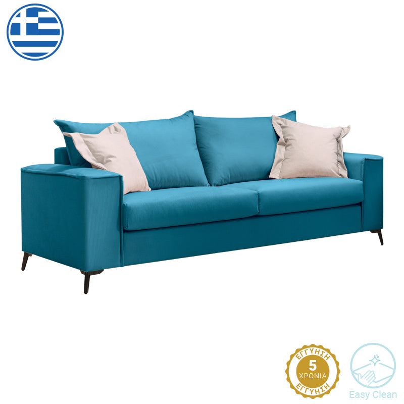 Καναπές Verona  3θέσιος πετρόλ ύφασμα με μαξιλάρια σε μπεζ απόχρωση 225x93x100εκ - Image 1