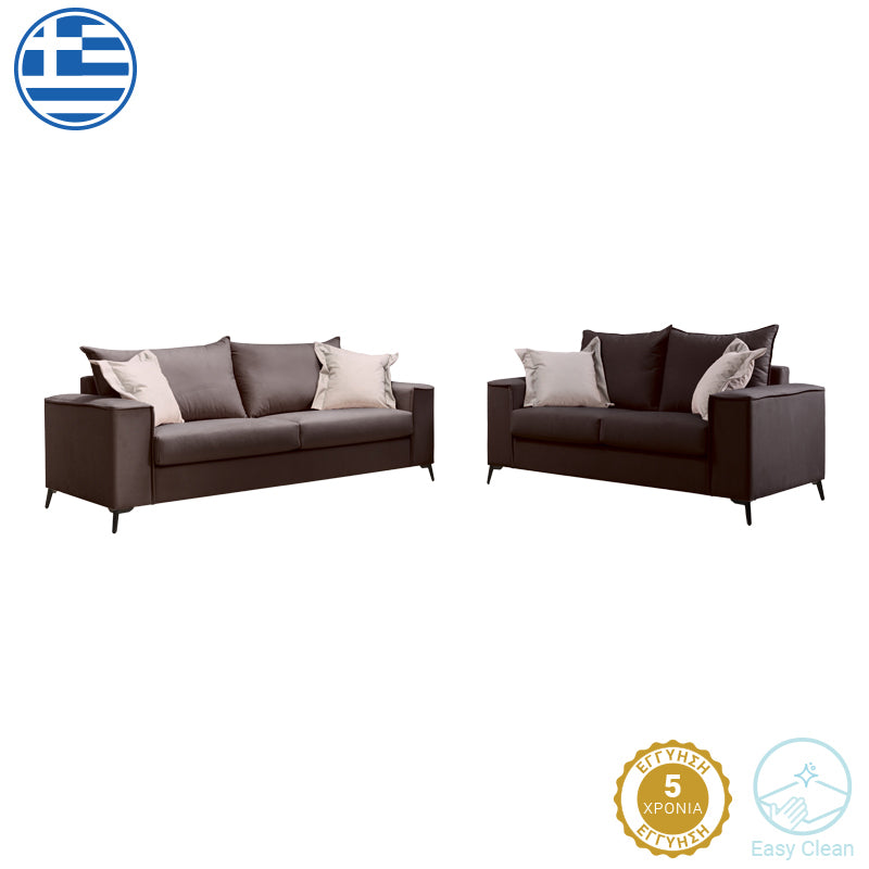 Σετ σαλονιού 2τεμ Verona  ανθρακί ύφασμα με μαξιλάρια σε μπεζ απόχρωση - Pakobazaar