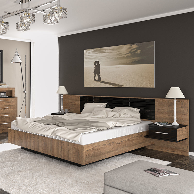 Κρεβάτι Romilly  μαύρο gloss-καρυδί 160x200εκ - Pakobazaar