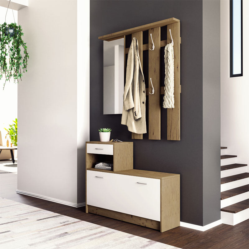 Έπιπλο εισόδου Jamie  καρυδί-λευκό 100x27,5x187εκ - Pakobazaar