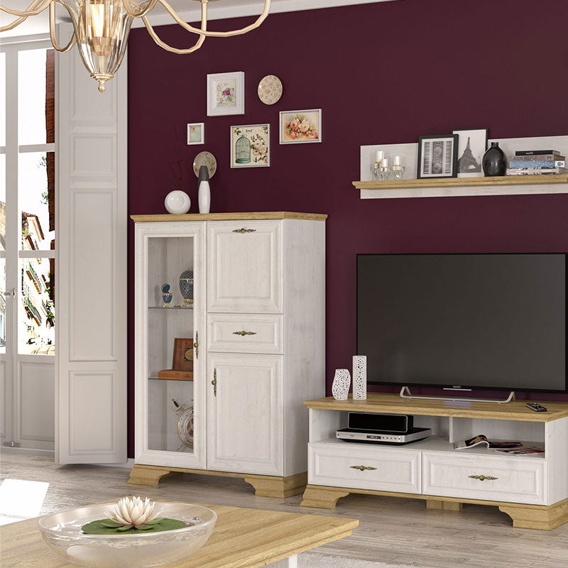 Βιτρίνα Jaden  golden oak-λευκό antique 93,5x39x133εκ - Pakobazaar